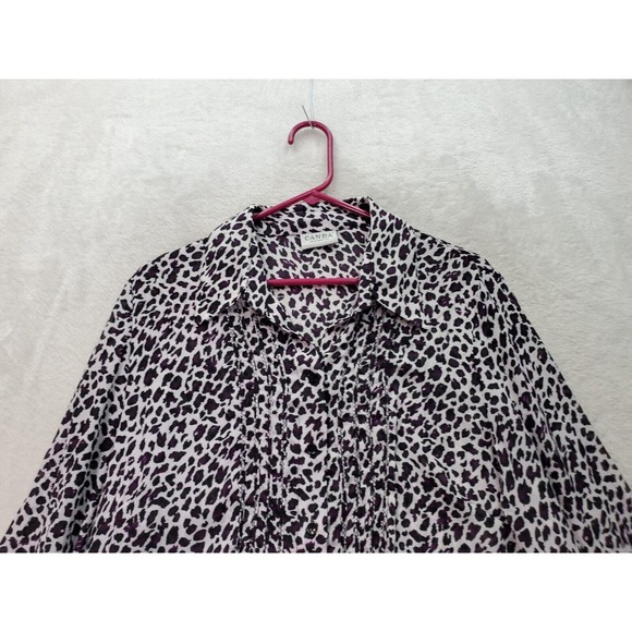 Canda Blouse Top Women's M White Purple Leopard Print Sheer Collar Button Front - Picture 4 of 9